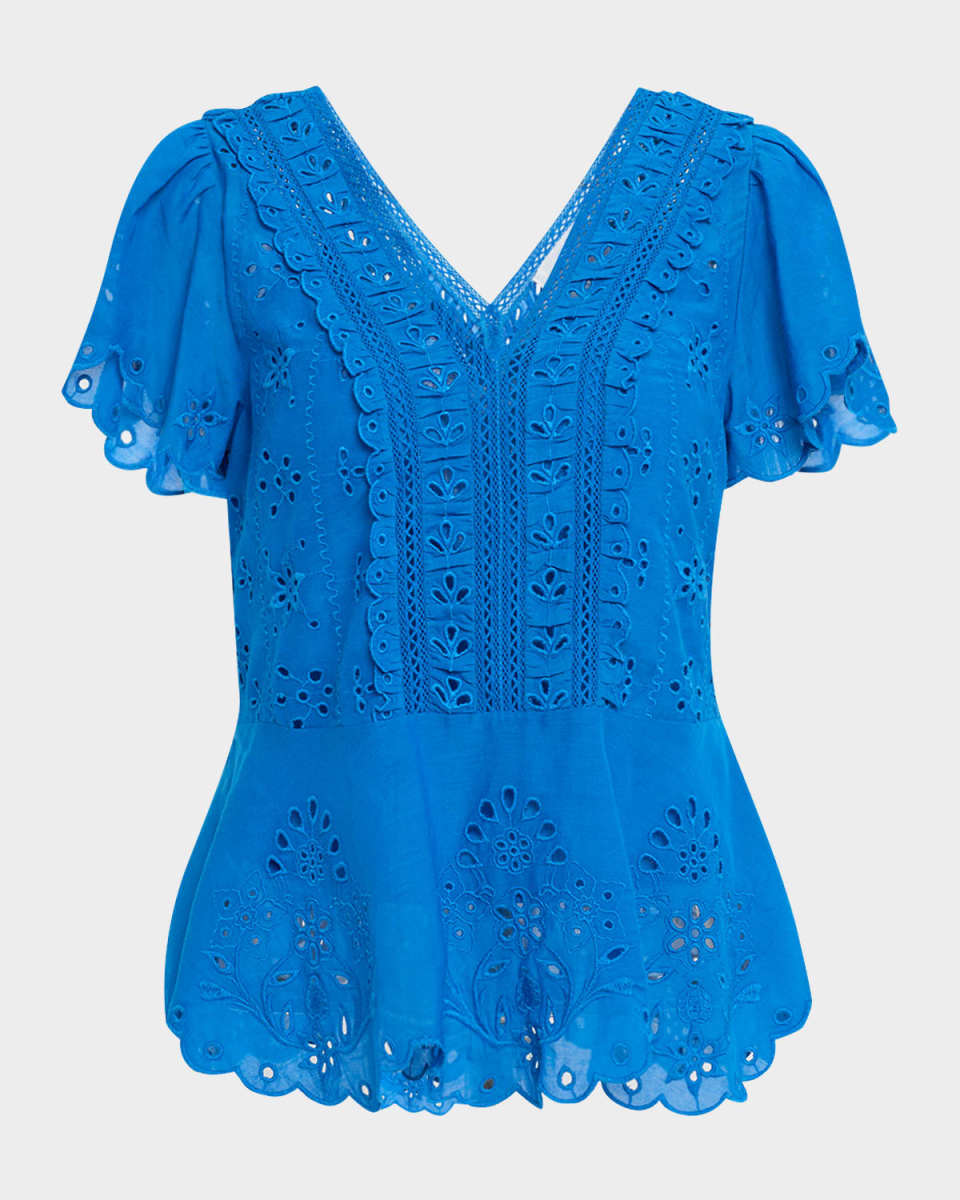 Elizabeth Eyelet-Embroidered Peplum Blous